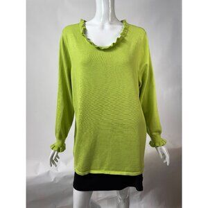 Marled Reunited Clothing Lime Green Ruffle Trim Sweater 1X